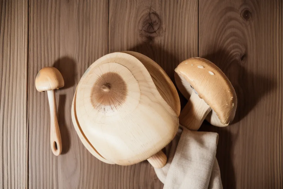 Hongo de madera de cinco centímetros para maderoterapia facial, visto de cerca.
