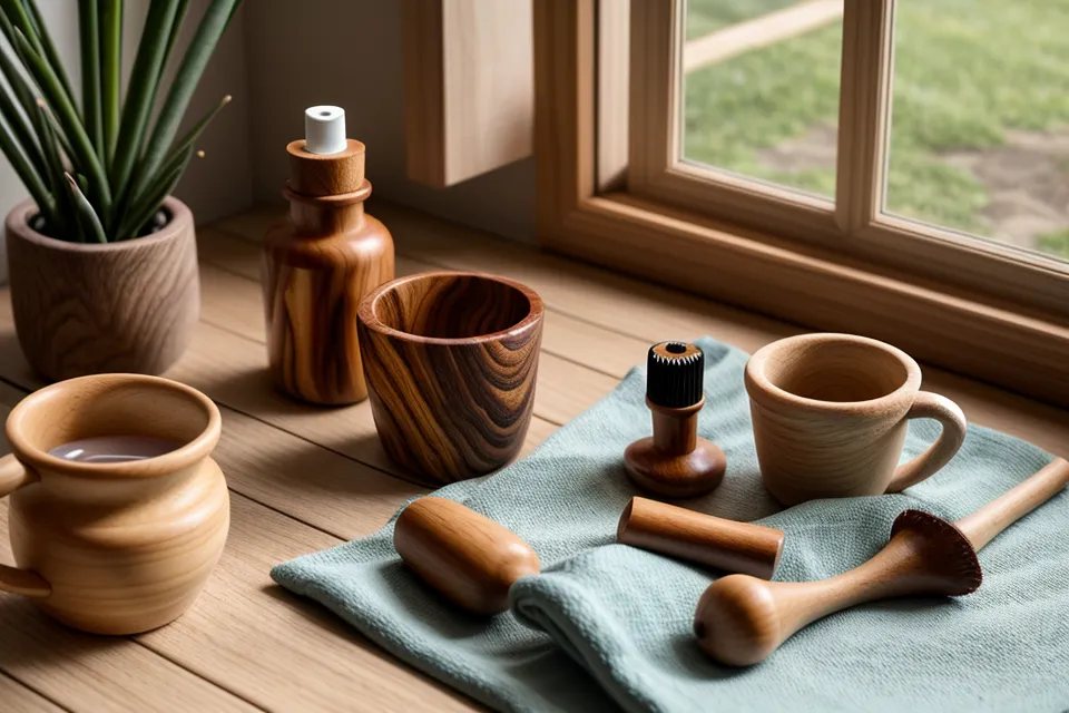 Set viejo de herramientas de madera para maderoterapia facial reconvertido en soporte de suculentas