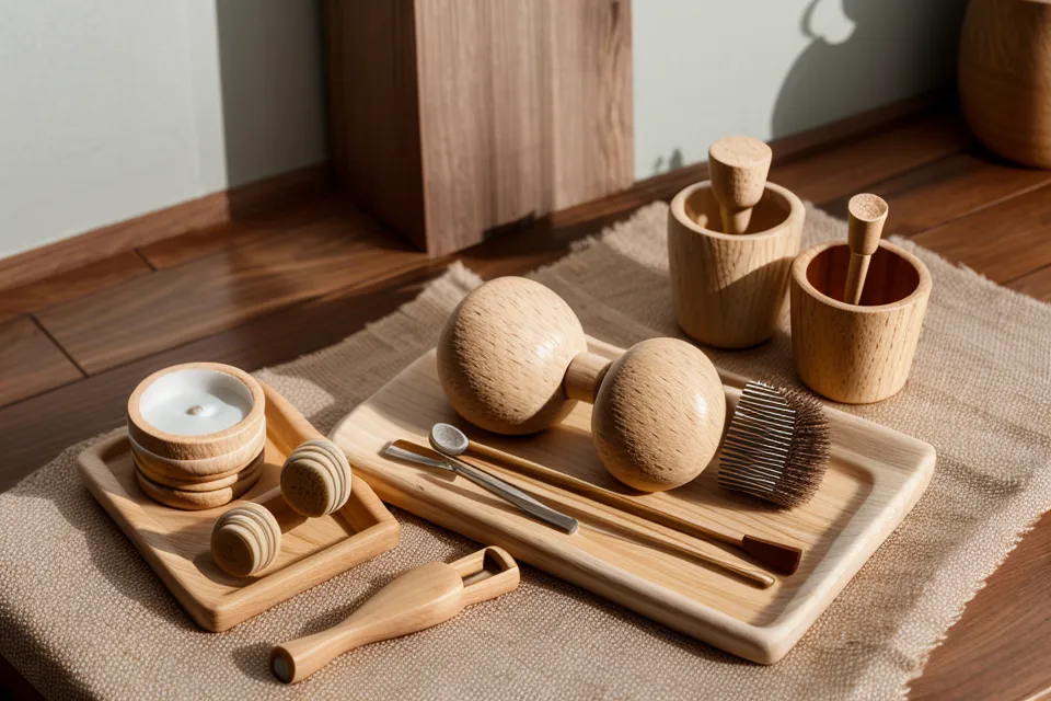 Apuntes y herramientas de madera para maderoterapia facial